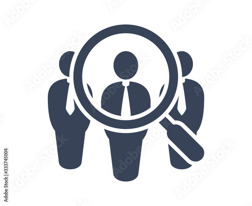 Search job vacancy icon in flat style. Loupe career vector illustration on white isolated background. Find people