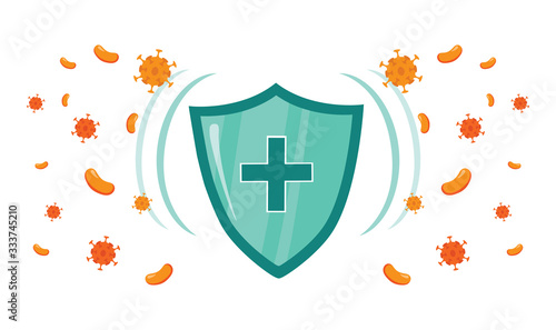 Immune system vector icon logo. Health bacteria virus protection. Medical prevention human germ. Healthy shield photo