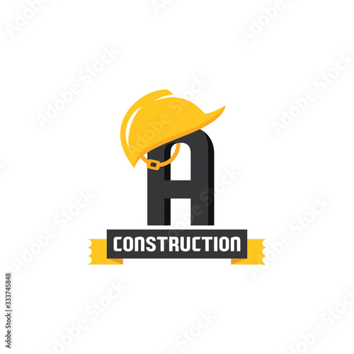 Letter A Helmet Construction Logo Vector Design. Security Building Architecture Icon Emblem