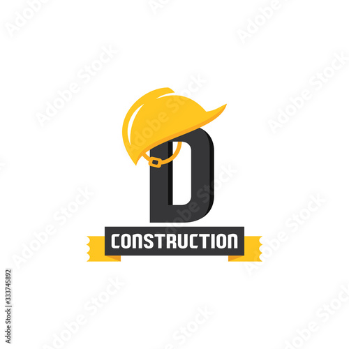Letter D Helmet Construction Logo Vector Design. Security Building Architecture Icon Emblem