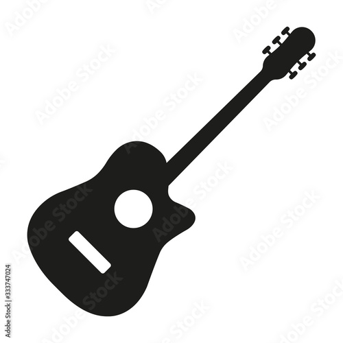 Acoustic guitar black silhouette. Music instrument icon. Vector illustration. Flat vector icon for music apps and websites.