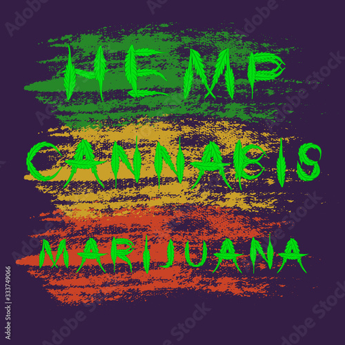 Words Hemp  Cannabis and Marijuana Made of Leaves