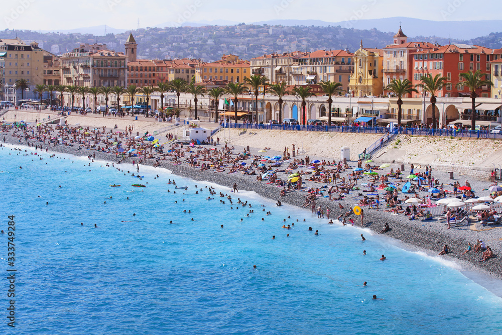  Panoramic view of city and  beach in Nice
