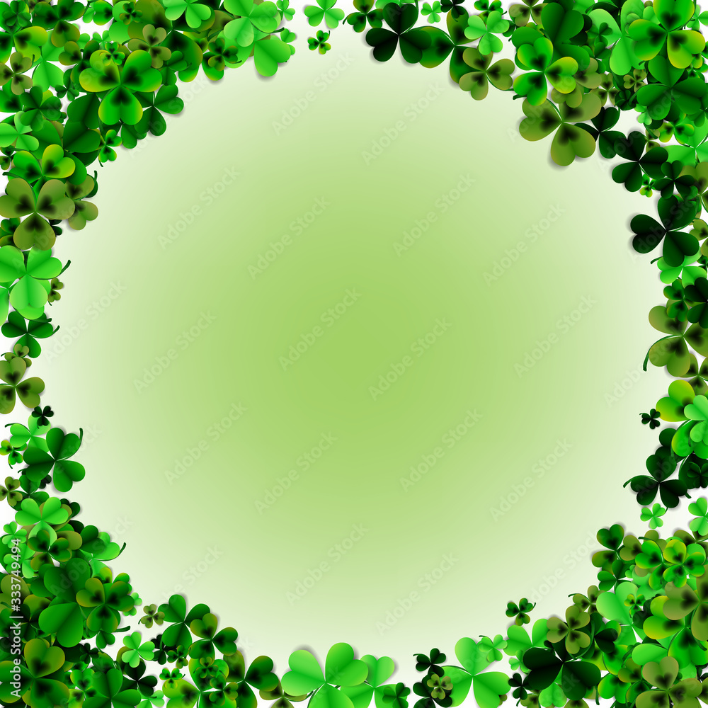 Fototapeta premium St Patrick s Day background. Vector illustration for luck spring design with shamrock. Green clover border, vertical frame isolated on white background. Ireland symbol pattern.