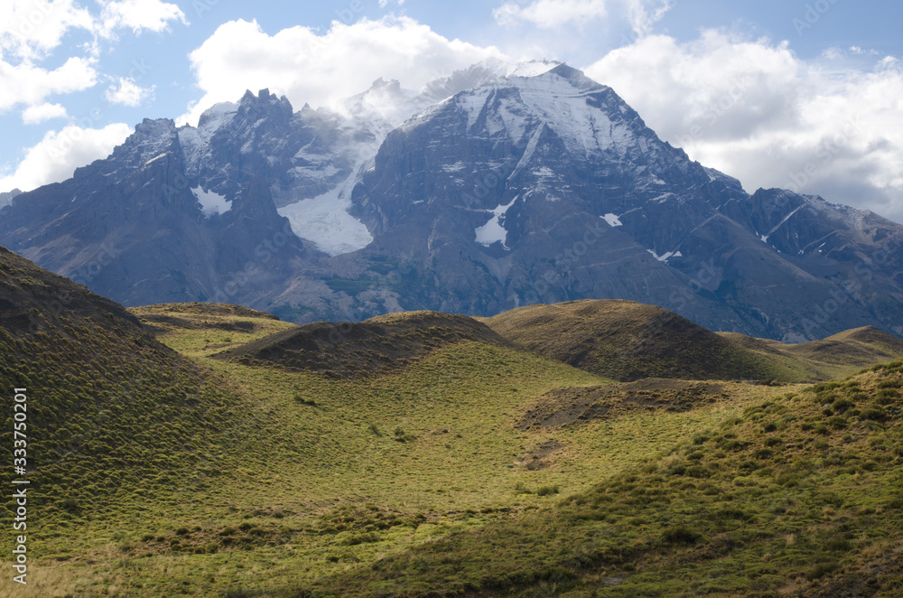Paine Mountain Range in the Torres del Paine National Park.
