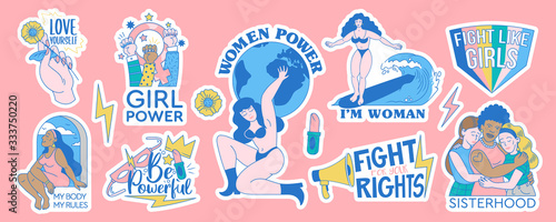 Feminist and body positive stickers set collection