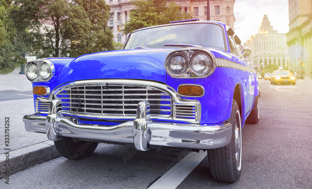 Vintage Purple Cab in New York City - 70's Checker Taxi - Classic Car along Manhattan streets