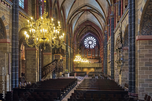 Interior of Bremen Cathedral, Germany. The cathedral of St. Peter was built in the 11th century and rebuilt in the later centuries. The main organ was built in 1894 by Wilhelm Sauer.