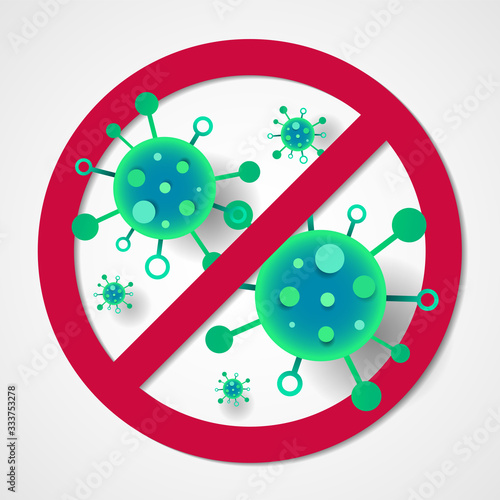 Stop Pandemic Novel Coronavirus sign. Covid-19 waring flat icon. Vector virus symbol illustration. 