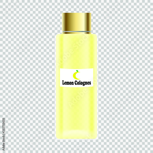 Lemon cologne bottle vector on transparent background.