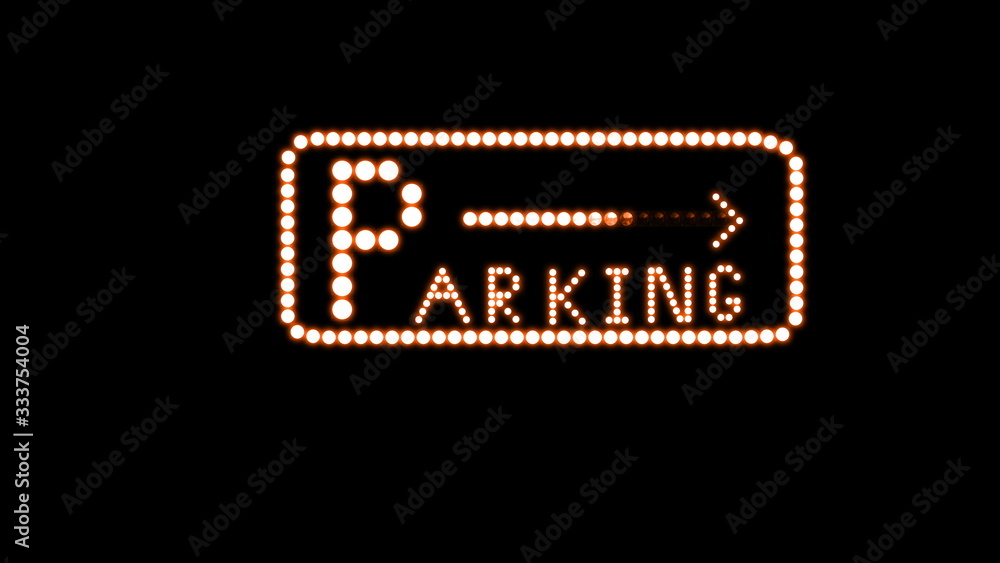 Parking logo Text sign Looped animation bulbs LED pixels, light flashing, blinking lights advertising banner. Light Text. Digital Display. More TEXTS are available in my portfolio. 