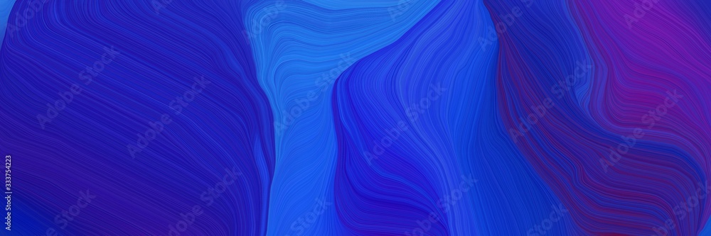 elegant futuristic banner with waves. curvy background illustration with dark slate blue, medium blue and royal blue color