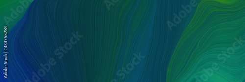 elegant landscape banner with waves. modern curvy waves background illustration with teal green, very dark blue and midnight blue color