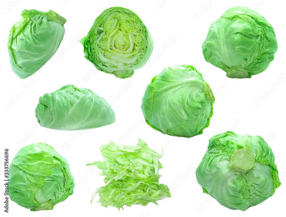 Isolated set of Cabbage on white background bright Isolated set of Cabbage on white background bright
