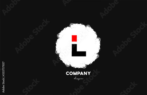 L black red white alphabet letter logo icon with grunge design for company and business
