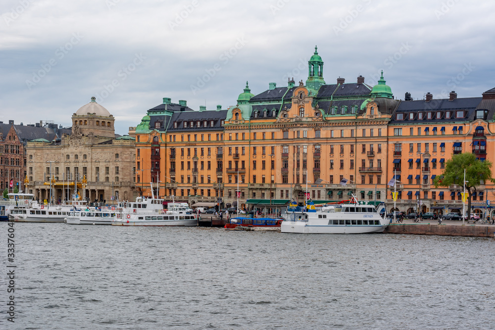 Strandvagen embankment architecture in Stockholm, Sweden