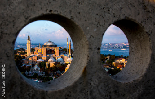 Photography Panoramic view of Sultanahmet district with famous Hagia Sophia museum in Istanb