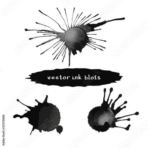 Vector set of editable grunge ink blots isolated on white/ Design elements