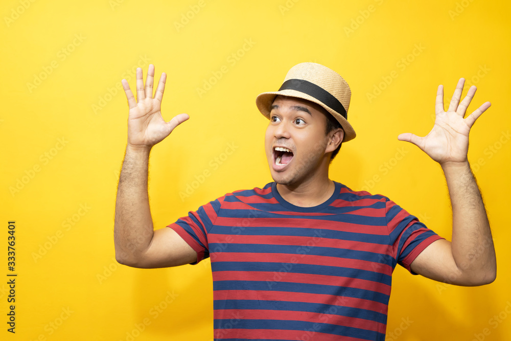 shocked man standing yellow background shocked man standing yellow background