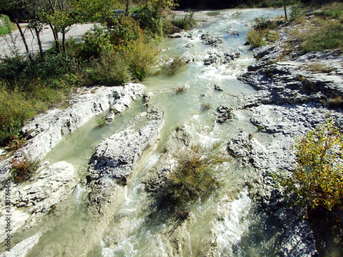 Limestone rocks and the upper course of the Mirna River in the village of Kotli - Buzet, Croatia (Vapnenacke stijene i gornji tok rijeke Mirne u selu Kotli - Buzet, Hrvatska) photo