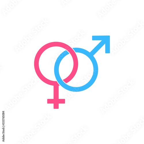 Male and female symbols. Gender, sex symbol or symbols of men and women icon logo flat in blue and pink on isolated white background. EPS 10 vector
