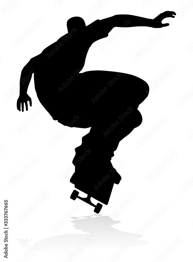 Very high quality and highly detailed skating skateboarder silhouette Very high quality and highly detailed skating skateboarder silhouette
