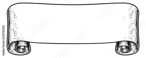 A scroll flag paper banner parchment ribbon in a vintage retro woodcut style