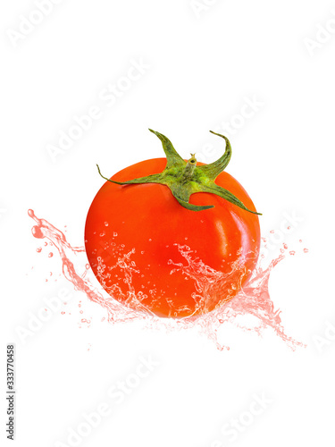 Water splashing on fresh tomato isolated on white background