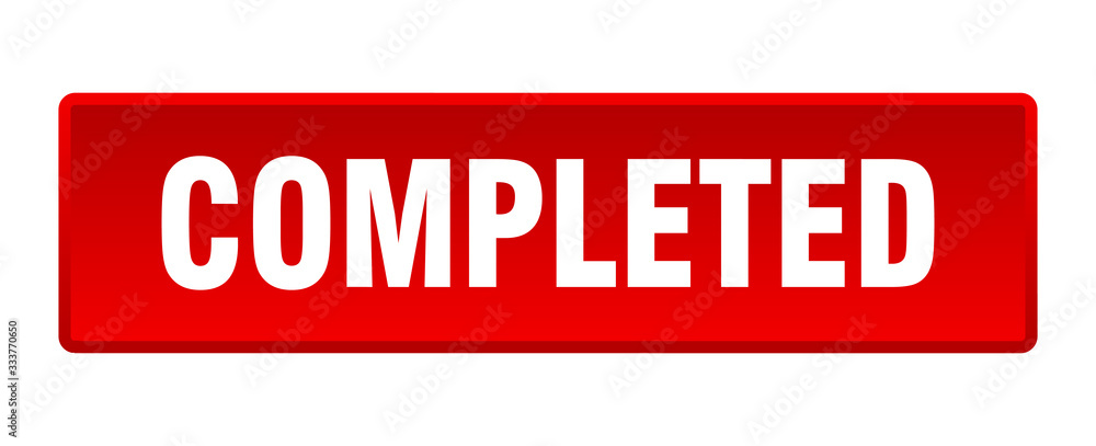 completed button. completed square red push button completed button. completed square red push button