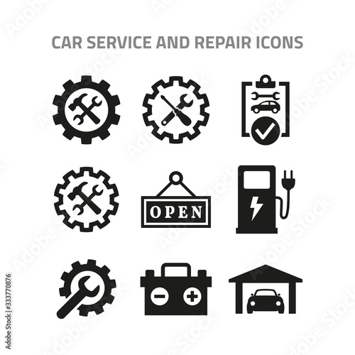 Car service and repair icons set on white background.