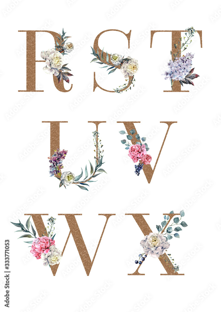 Obraz Watercolor Floral Alphabet Isolated Set 3