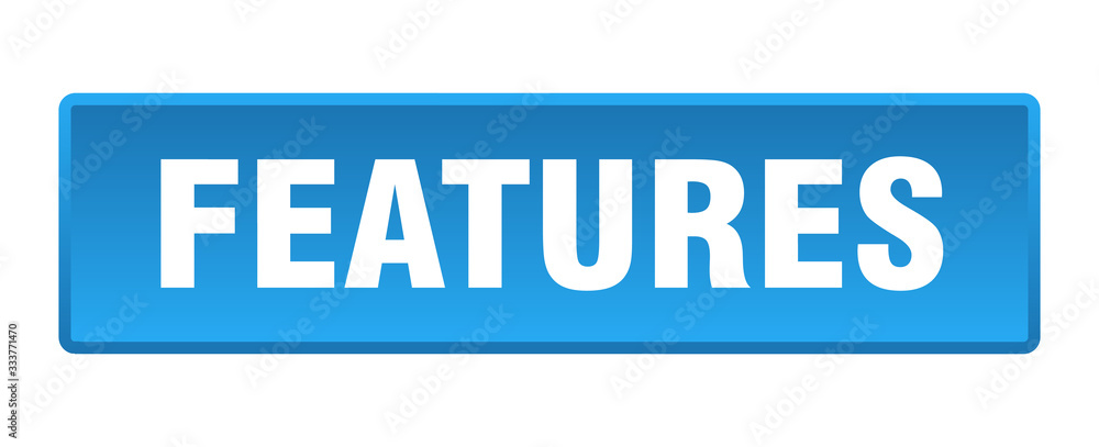 features button. features square blue push button features button. features square blue push button