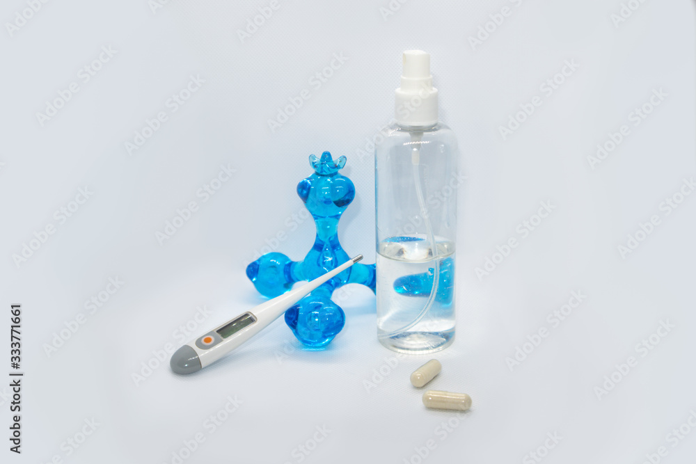 Medicinal tools, thermometer still life on white Medicinal tools, thermometer still life on white