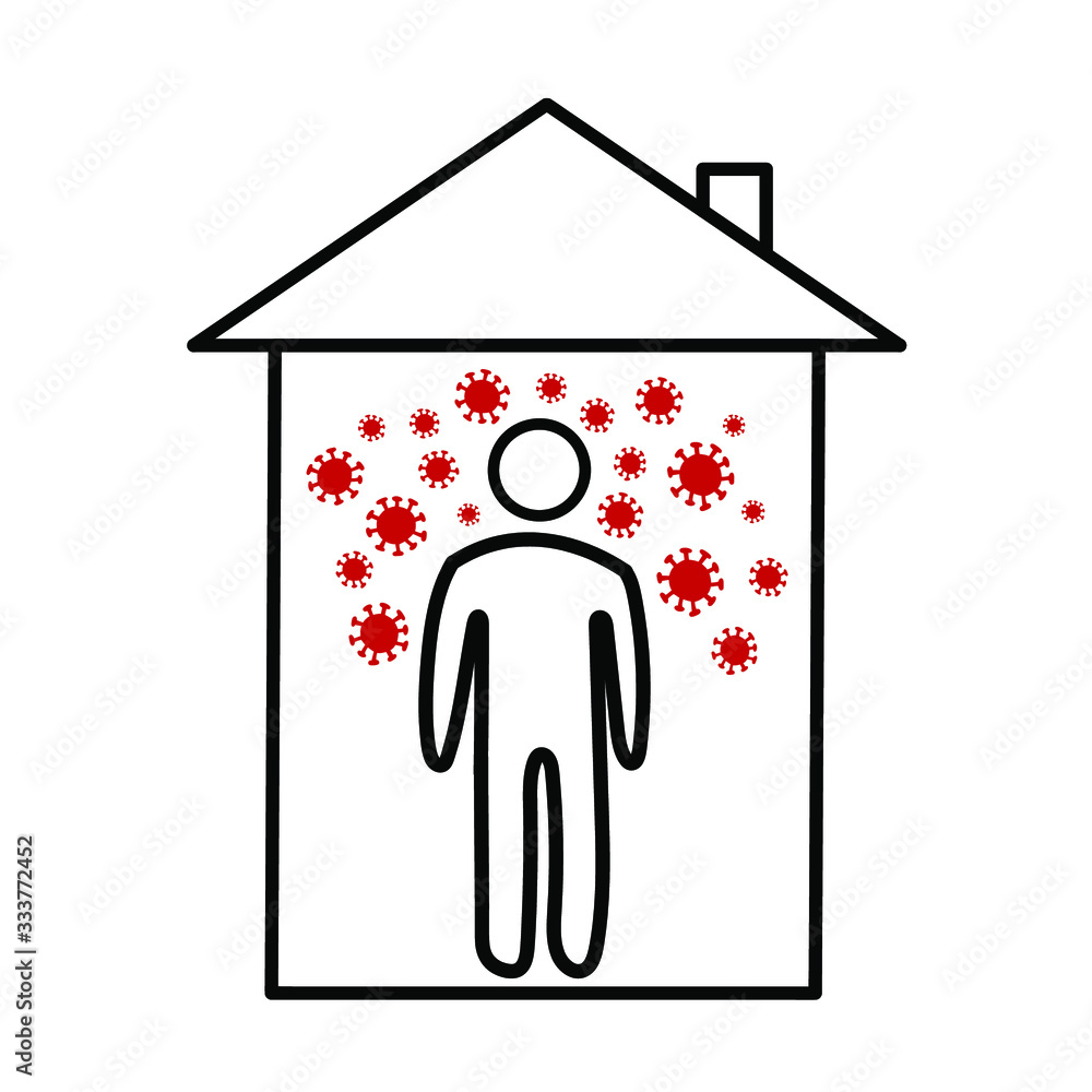 Coronavirus infected man covid-19 2019-ncov at home in quarantine. Social distance, self isolation in home. Simple vector illustration of coronavirus 2019-ncov covid-19 Coronavirus infected man covid-19 2019-ncov at home in quarantine. Social distance, self isolation in home. Simple vector illustration of coronavirus 2019-ncov covid-19