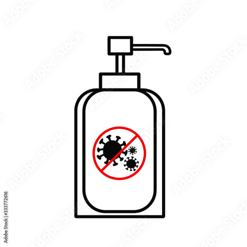  Antiseptic and strikethrough microbes of the coronavirus covid-19 2019-ncov. Simple vector illustration of a sanitizer