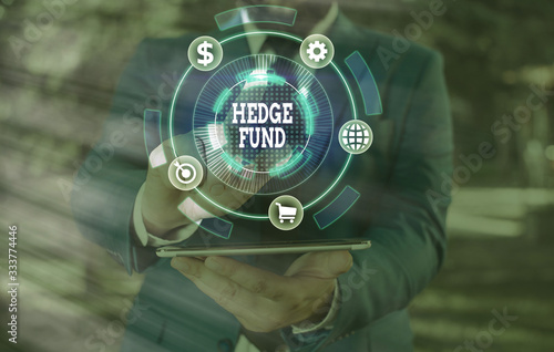 Text sign showing Hedge Fund. Business photo showcasing basically a fancy name for an alternative investment partnership