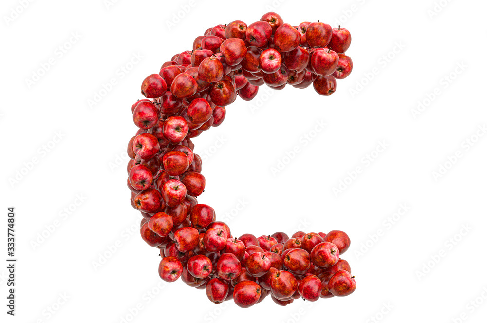 Letter C from red apples, 3D rendering Letter C from red apples, 3D rendering
