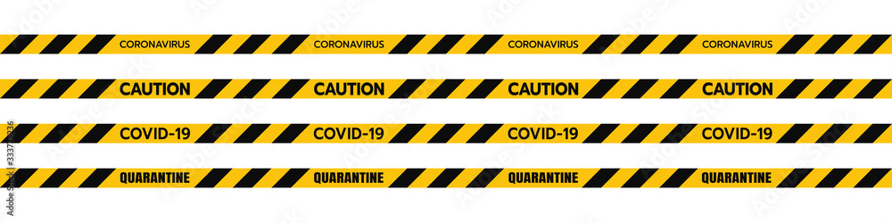 Vector of Yellow Caution Euro Tape of COVID-19Set Warning Coronavirus Outbreak of Quarantine Area, Infection Virus Disease, Risk Area Zone. Biohazard. isolated on white background Vector of Yellow Caution Euro Tape of COVID-19Set Warning Coronavirus Outbreak of Quarantine Area, Infection Virus Disease, Risk Area Zone. Biohazard. isolated on white background
