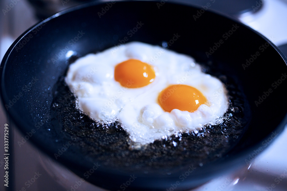 Close-up of two eggs cooking in a pan Close-up of two eggs cooking in a pan