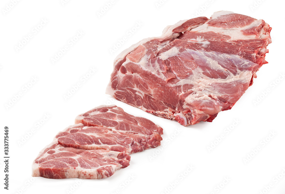 Raw Pork Meat - Blade Shoulder Cut - Isolated on White Background