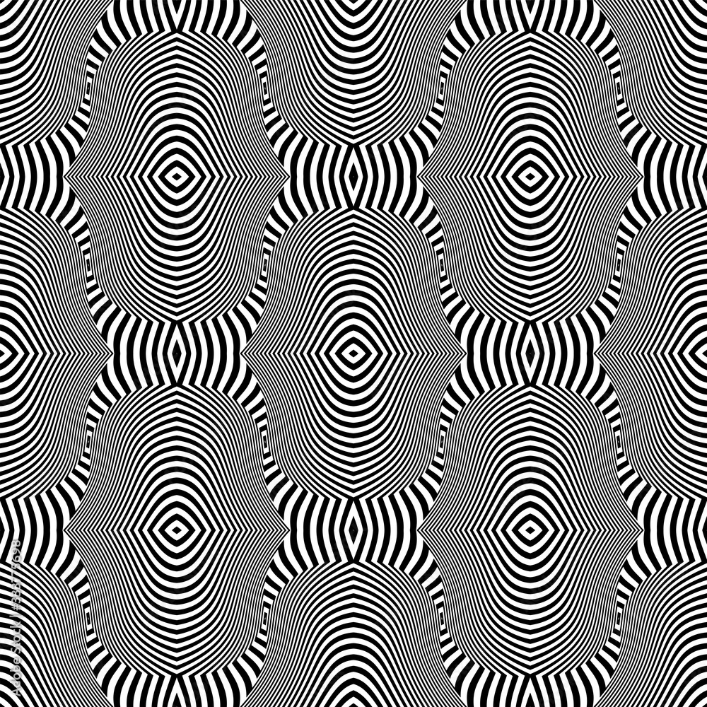 Seamless geometric op art pattern. Striped lines texture.