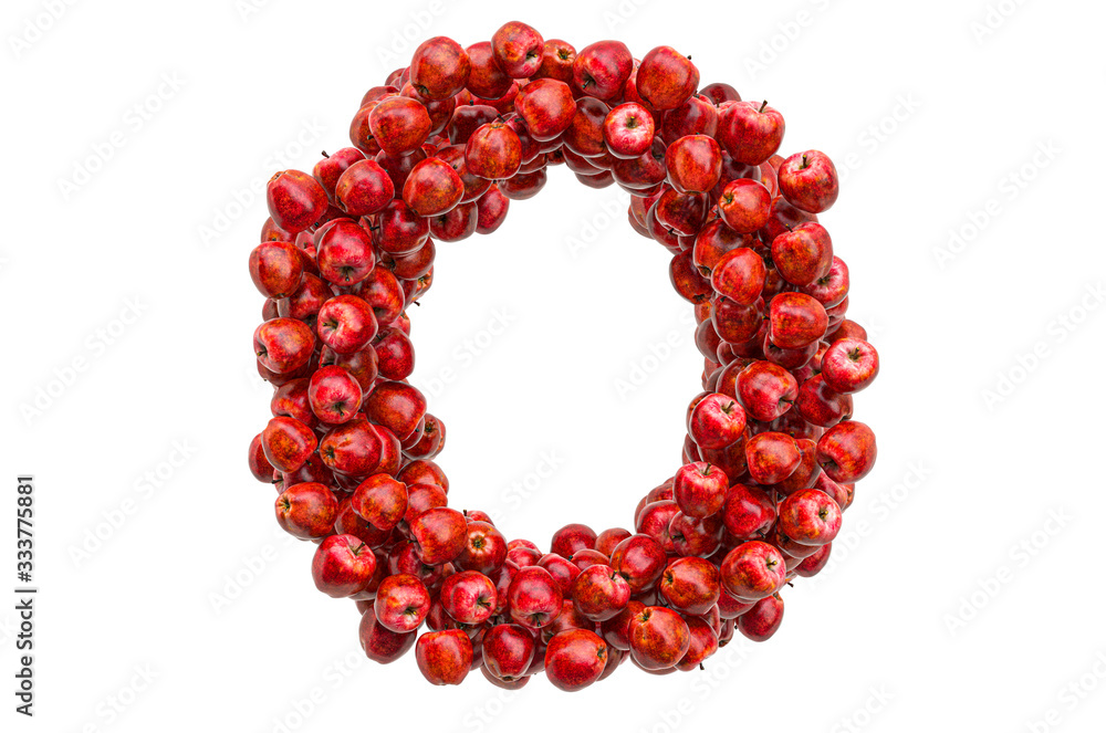 Letter O from red apples, 3D rendering Letter O from red apples, 3D rendering