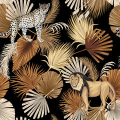 Handdoek met foto Bruin patronen Vintage jungle luipaard leeuw patroon  © good_mood