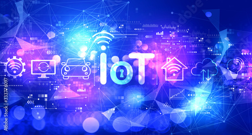 IoT theme with technology blurred abstract light background