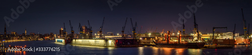 Panorama of Hamburg harbour at night 