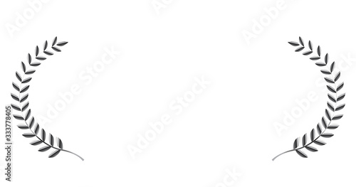 銀色メタリックの月桂冠・月桂樹のフレーム・飾り罫・オーナメント（ワイド）