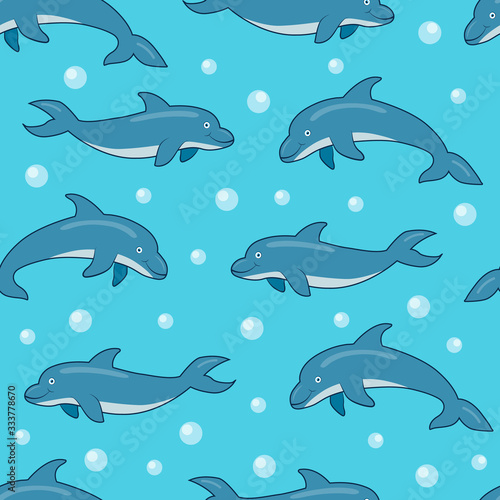 Seamless dolphins pattern for textile  print  fabric  surface design. Dolphins background