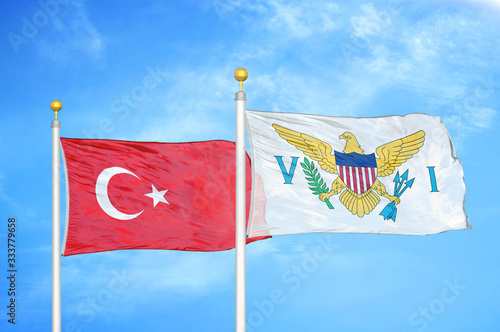 Turkey and Virgin Islands United States two flags on flagpoles and blue sky photo