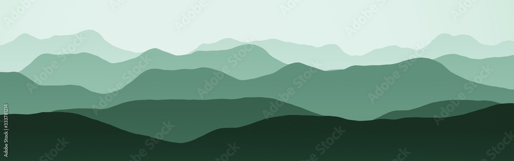 cute flat of hills slopes in the mist digital graphic texture or background illustration - obrazy, fototapety, plakaty 