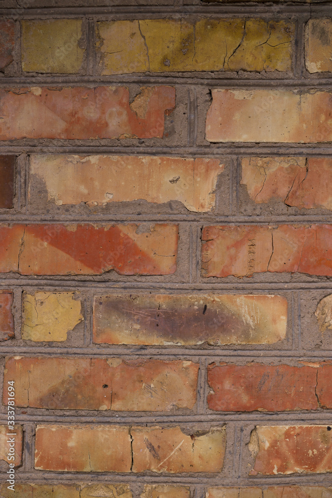 Fototapeta premium Old orange brick wall pattern. Brick background. Good wallpaper. Stock photo of old wall.